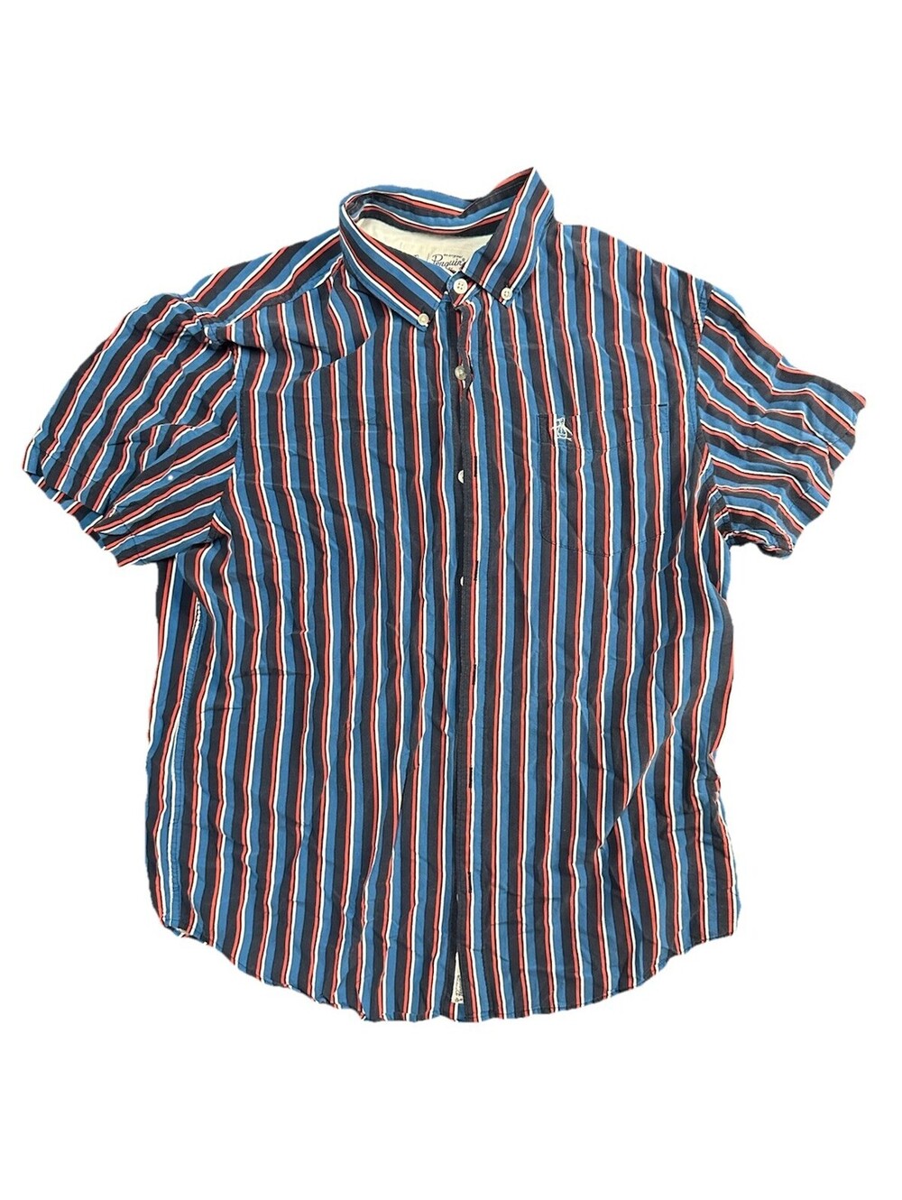 Original Penguin Vertical Stripe Shirt Mens Large Button Down Casual Summer